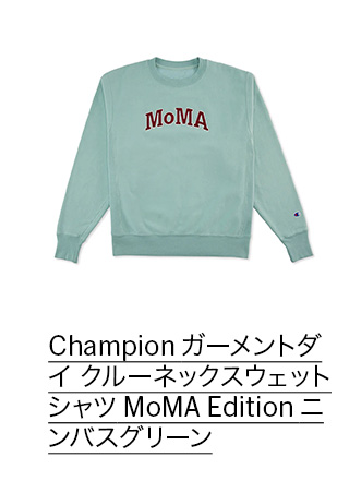 Champion ガーメントダイ クルーネックスウェットシャツ MoMA Edition ニンバスグリーン