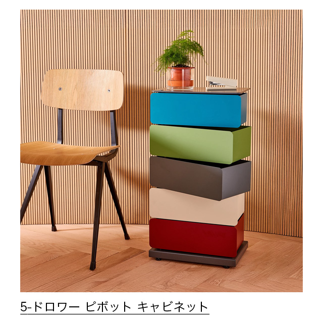 5-ドロワー ピボット キャビネット ブルー×グレー×レッド