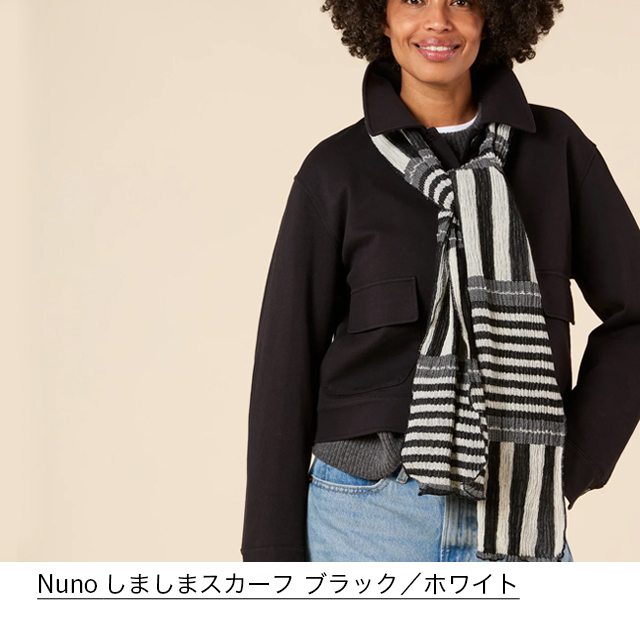 Nuno しましまスカーフ ブラック／ホワイト