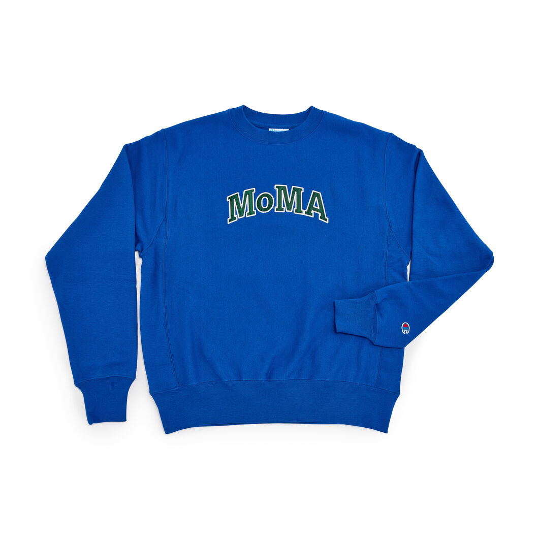 ＜MoMA＞ Champion クルーネックスウェットシャツ MoMA Edition ブルー L