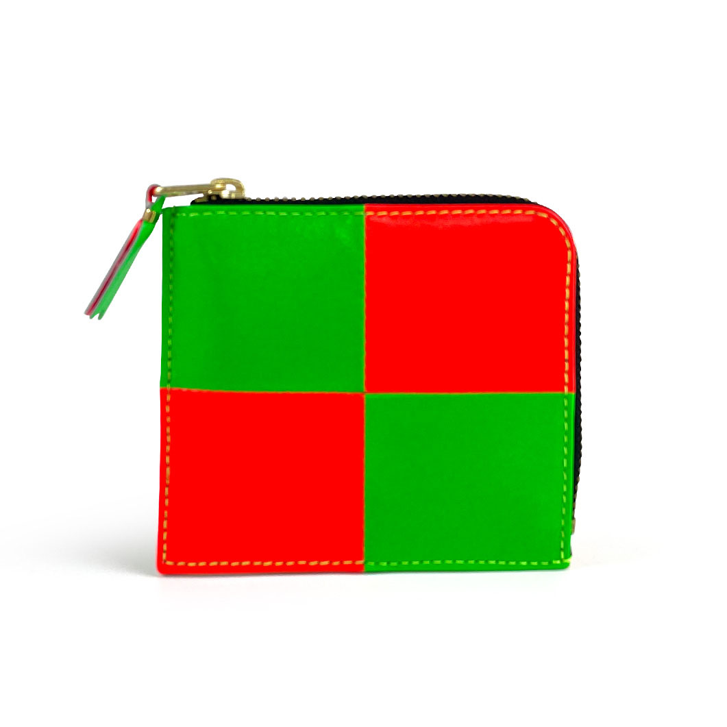 ＜MoMA＞ COMME des GARCONS L字型 ZIPウォレット Fluo Squares グリーン/オレンジ