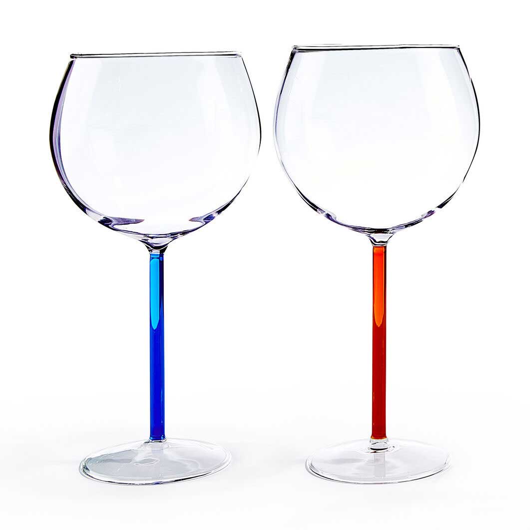 ＜MoMA＞ カラーアクセント 赤ワイングラスセット ブルー/レッドオレンジ画像