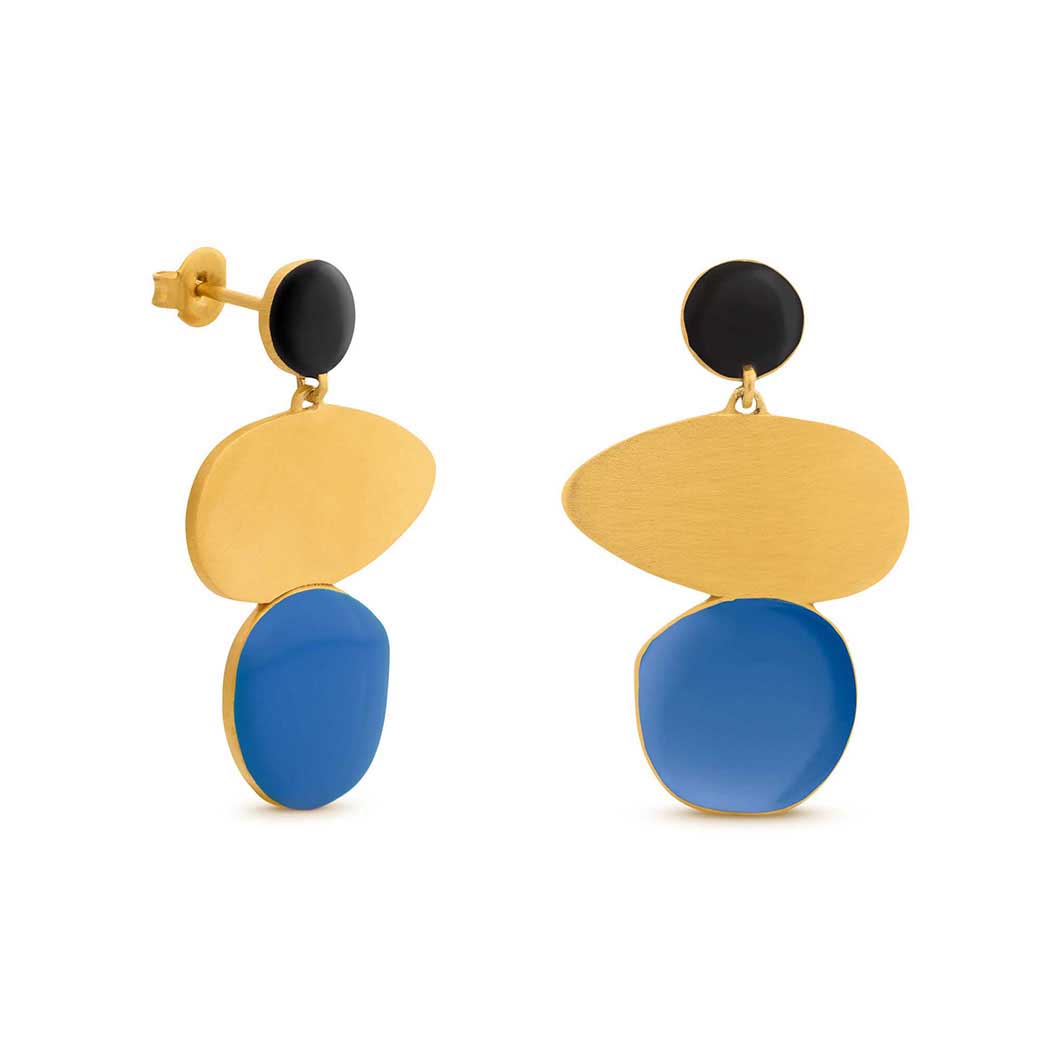 Joan Miro リニアードッツ ピアス ブラック/ゴールド/ブルー